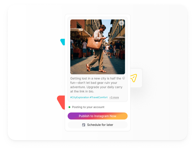 A finished post ready to publish to Instagram now or schedule for later.